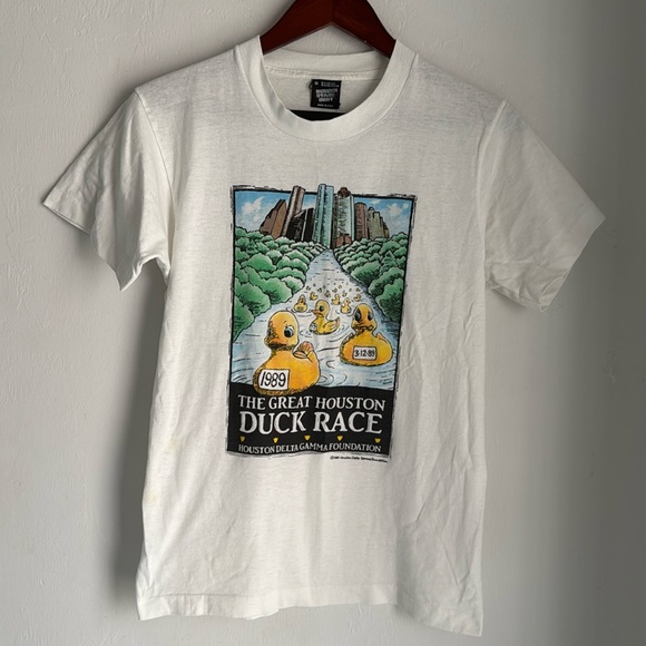 Vintage 80s T Shirt Men’s Medium Houston Duck Race Single Stitch Made In USA - Picture 2 of 13